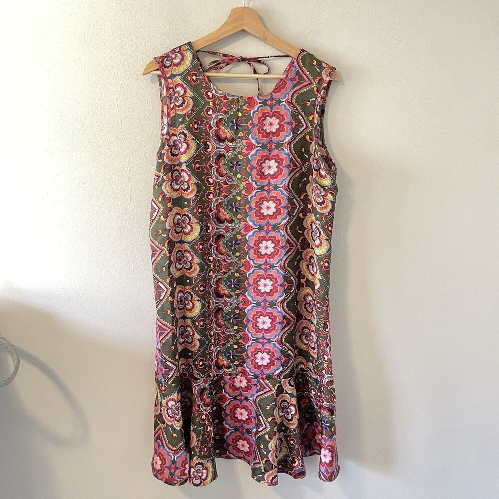 Editions By Lanidor Paisley Floral Silk Like Dress Sz XL Vacation Resort Wear